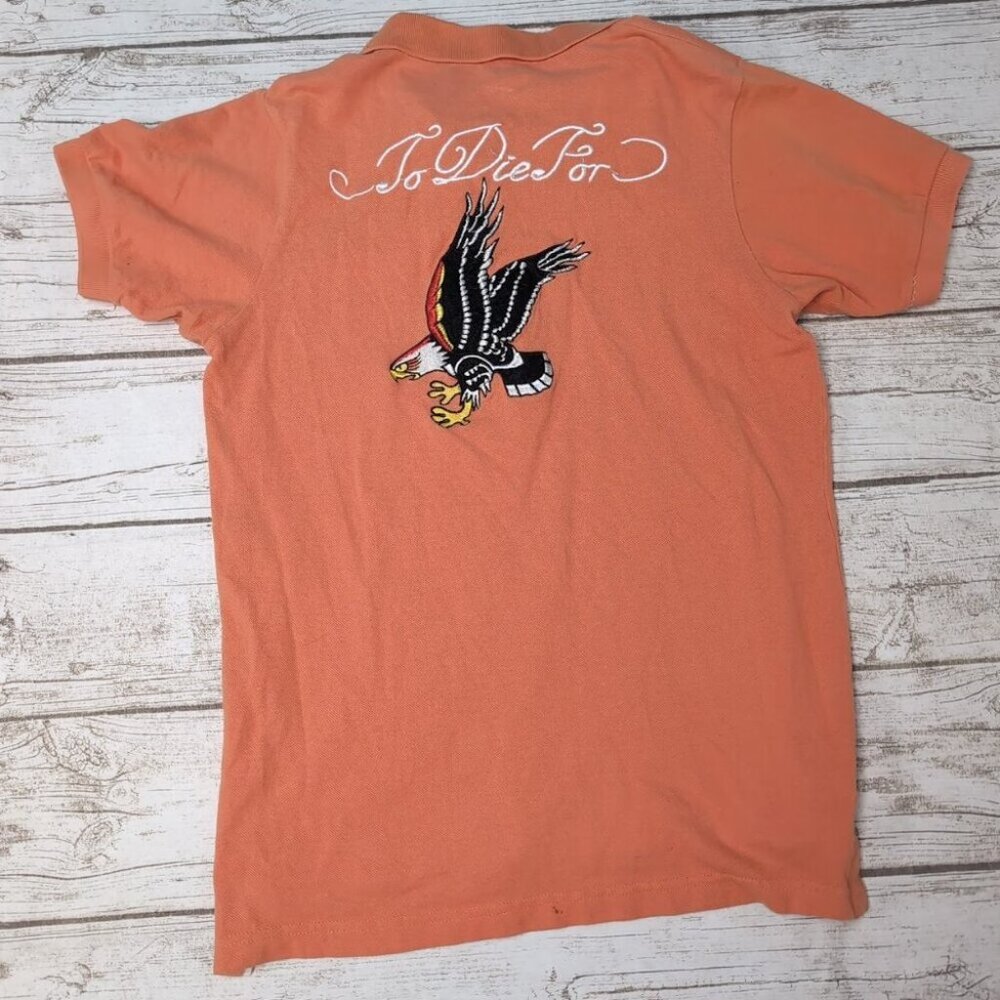 Red On Orange Y2K Polo Shirt To Die For Eagle Embroidered Size Medium